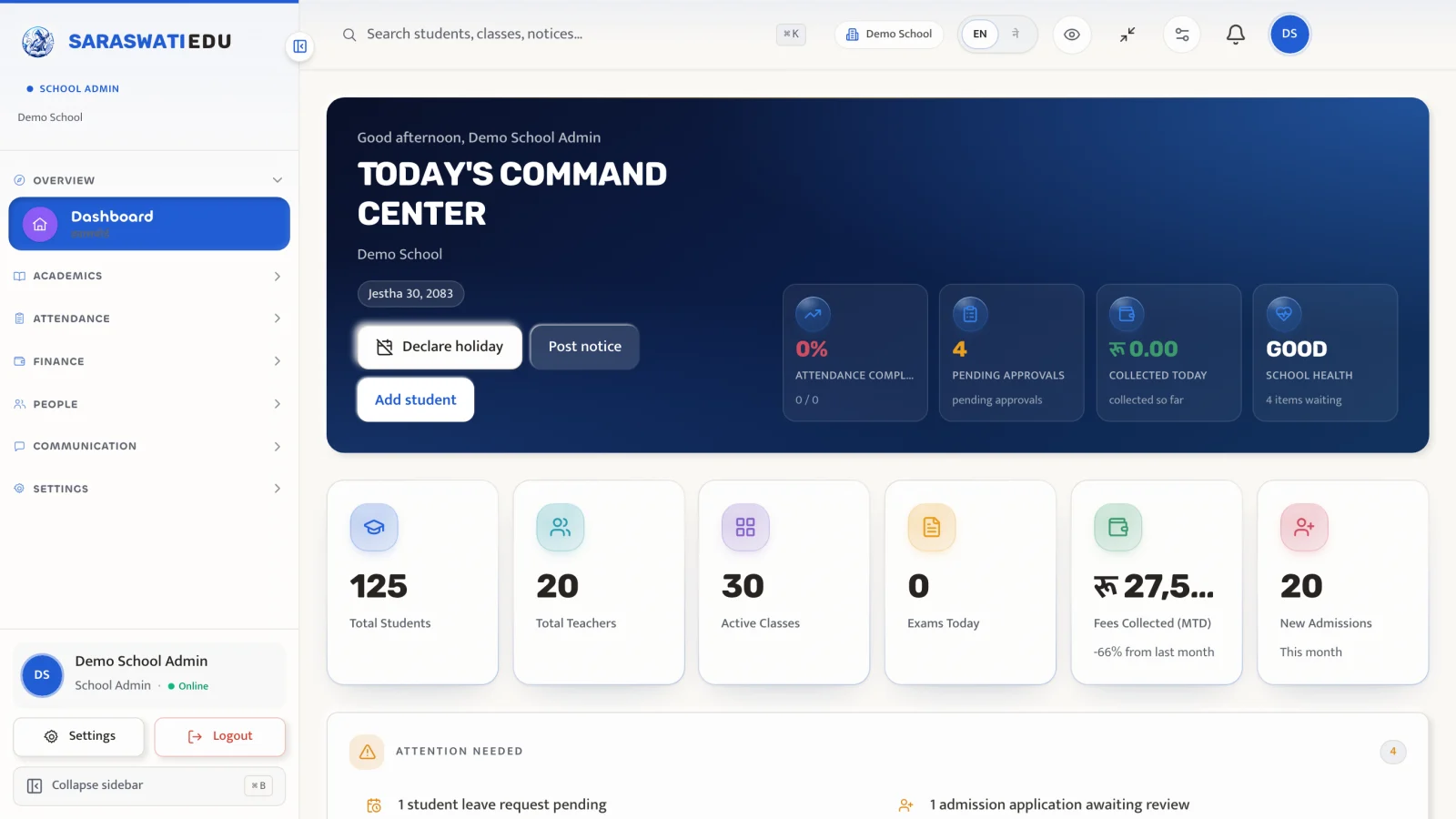 Admin dashboard