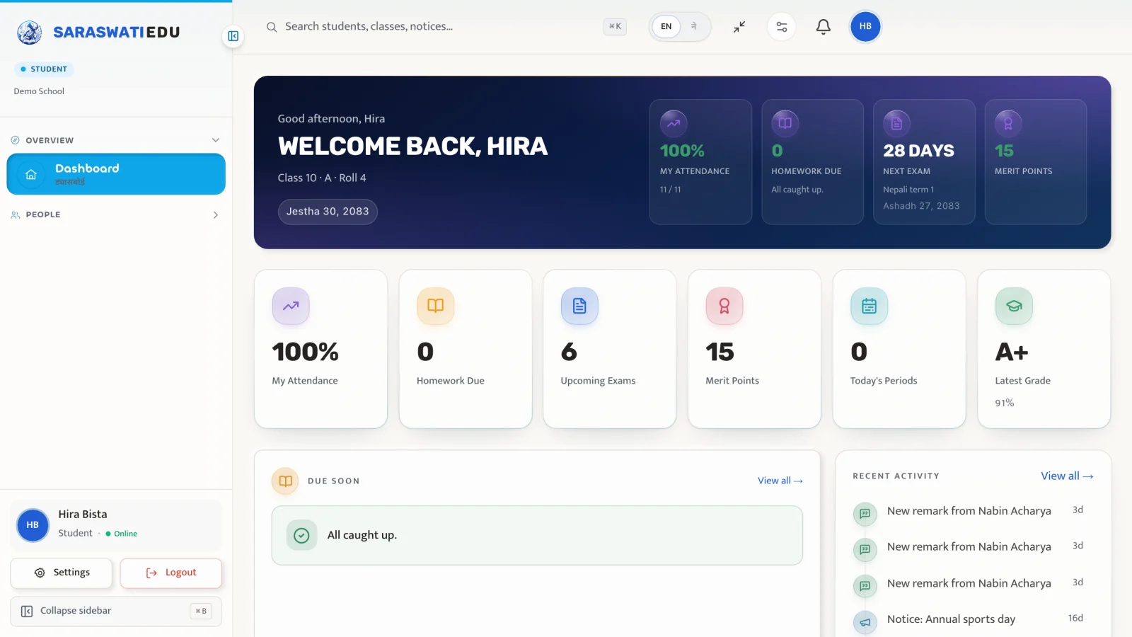 Student dashboard